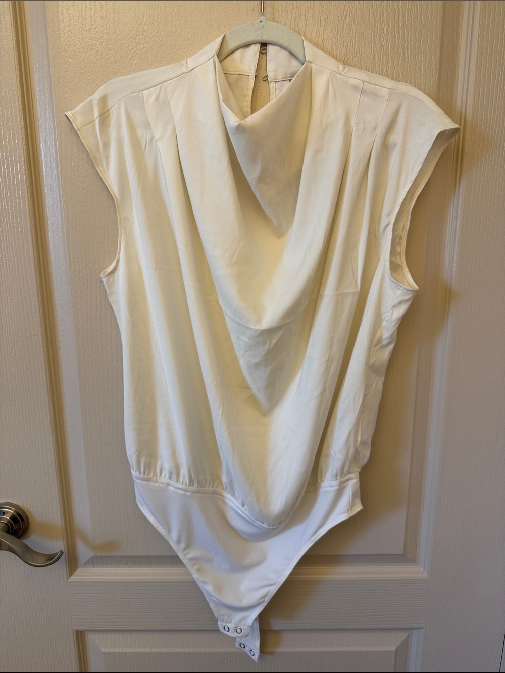 Express Ivory Draped Cowl Neck Sleeveless Bodysuit